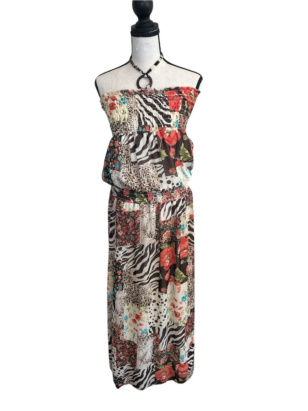 Grass Collection Women's Multicolor Animal Print Strapless dress M
